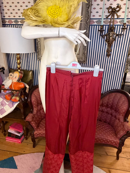 Iris Apfel's Vintage Red Silk Tailored Pants