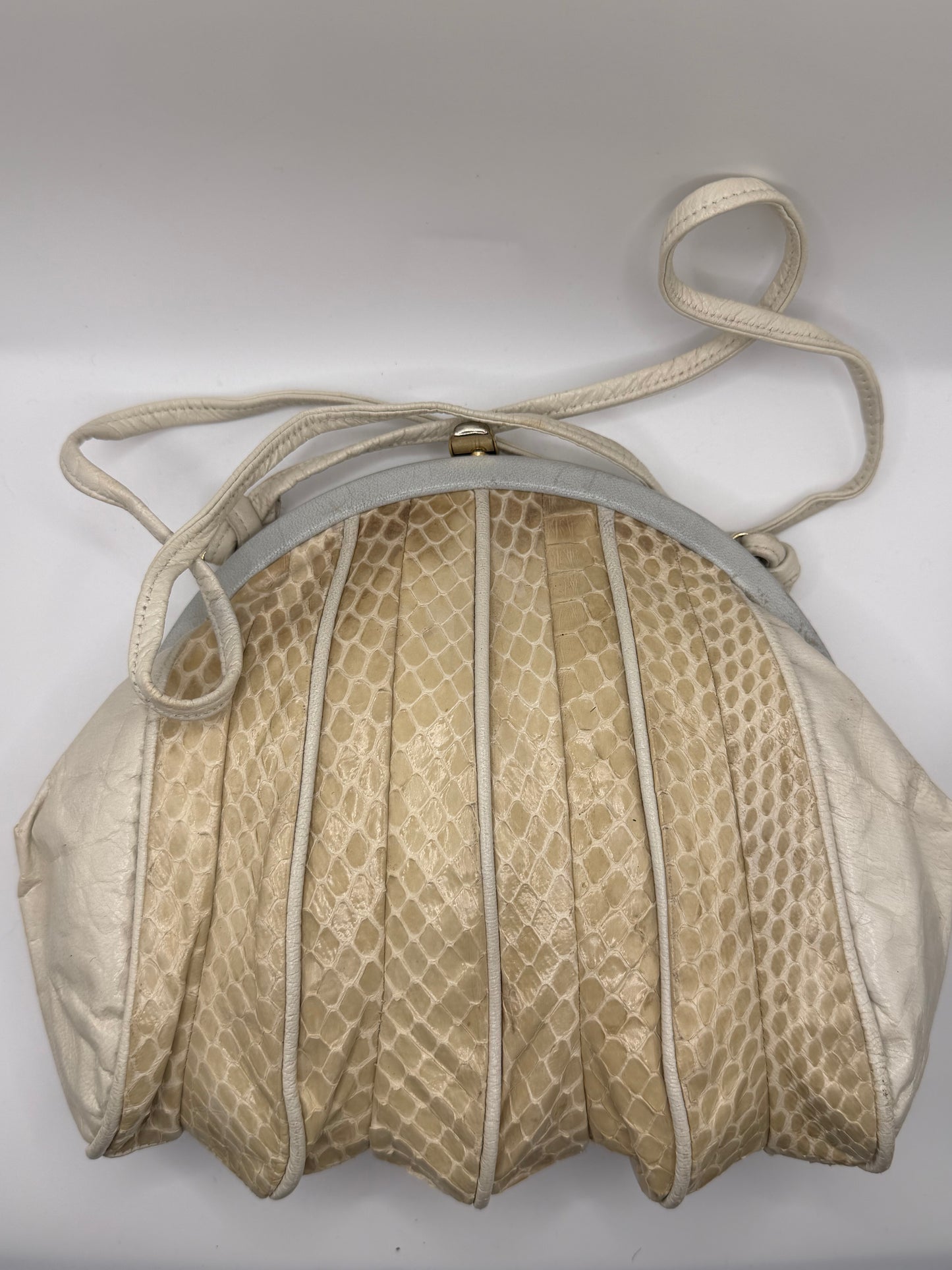 Vintage Cream Snakeskin Clamshell Shoulder Bag