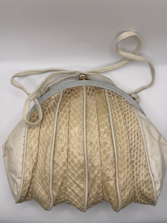 Vintage Cream Snakeskin Clamshell Shoulder Bag