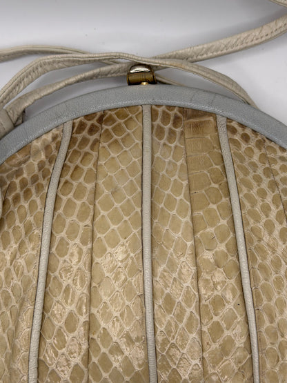 Vintage Cream Snakeskin Clamshell Shoulder Bag