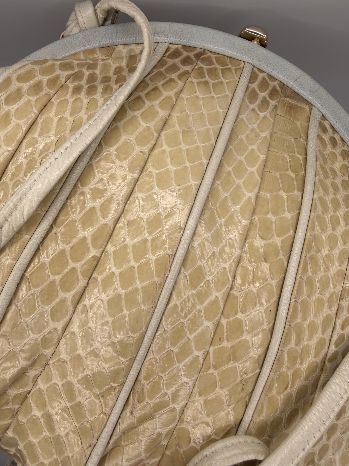 Vintage Cream Snakeskin Clamshell Shoulder Bag