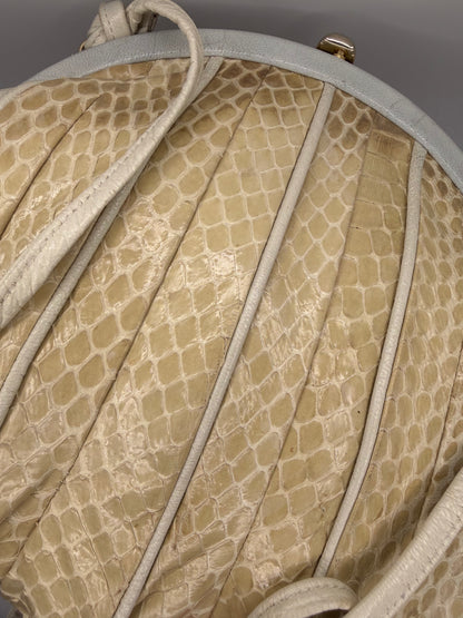 Vintage Cream Snakeskin Clamshell Shoulder Bag