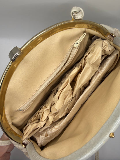 Vintage Cream Snakeskin Clamshell Shoulder Bag