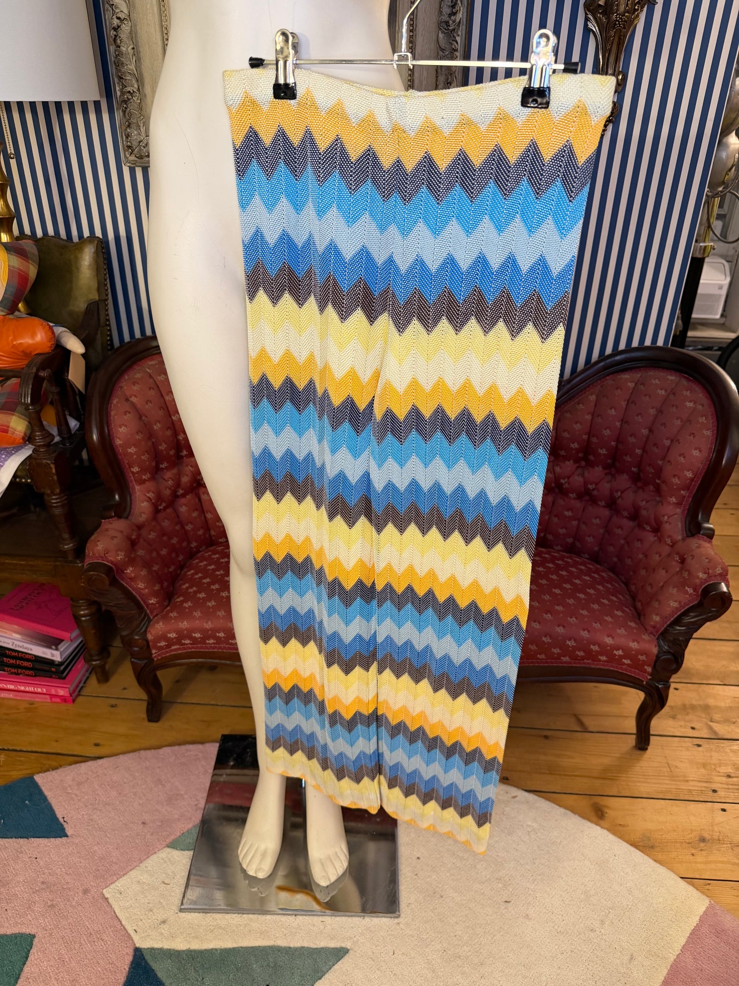 Iris Apfel's Vintage Missoni Knitted Yellow and Blue Pants