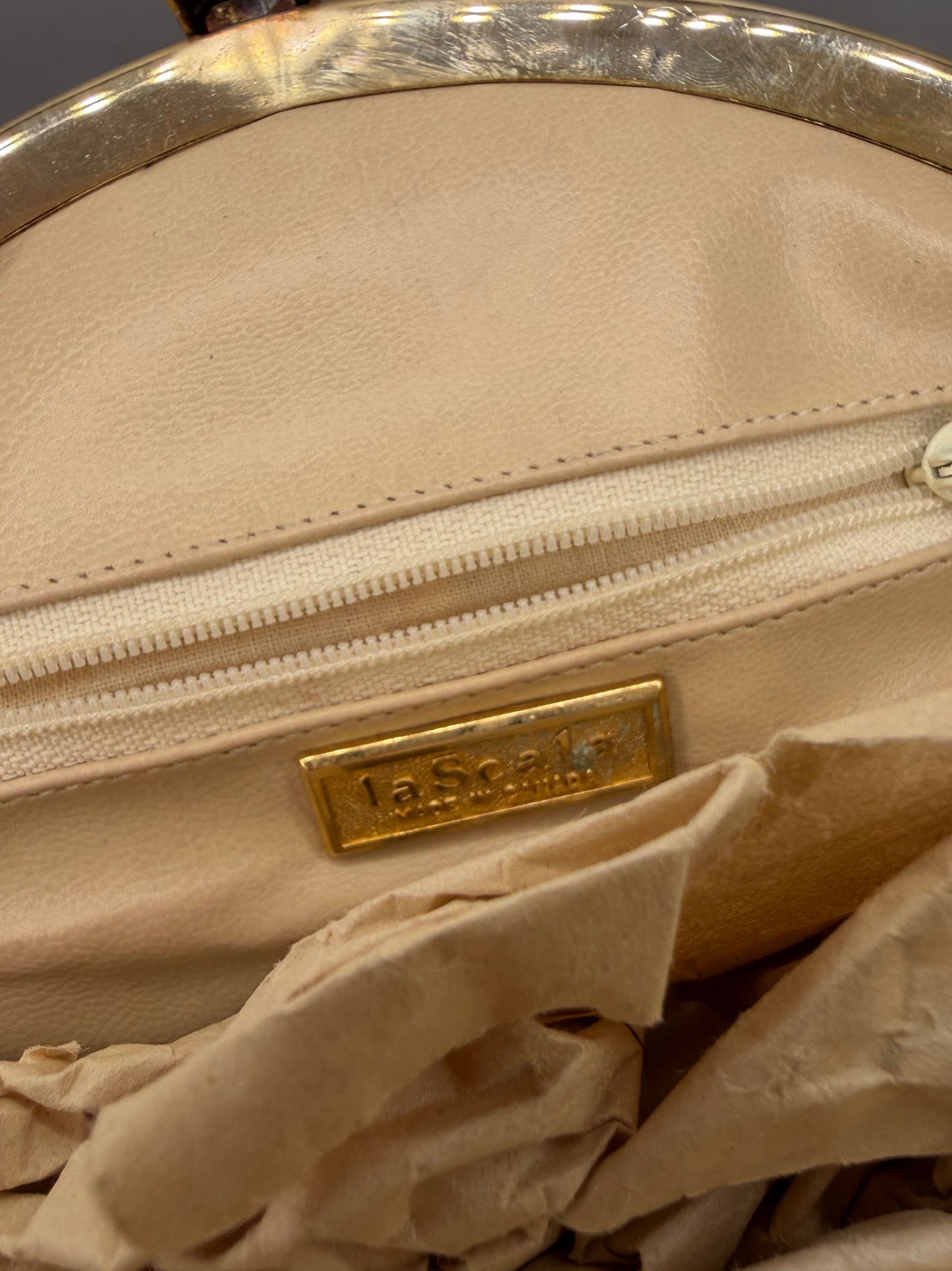 Vintage Cream Snakeskin Clamshell Shoulder Bag