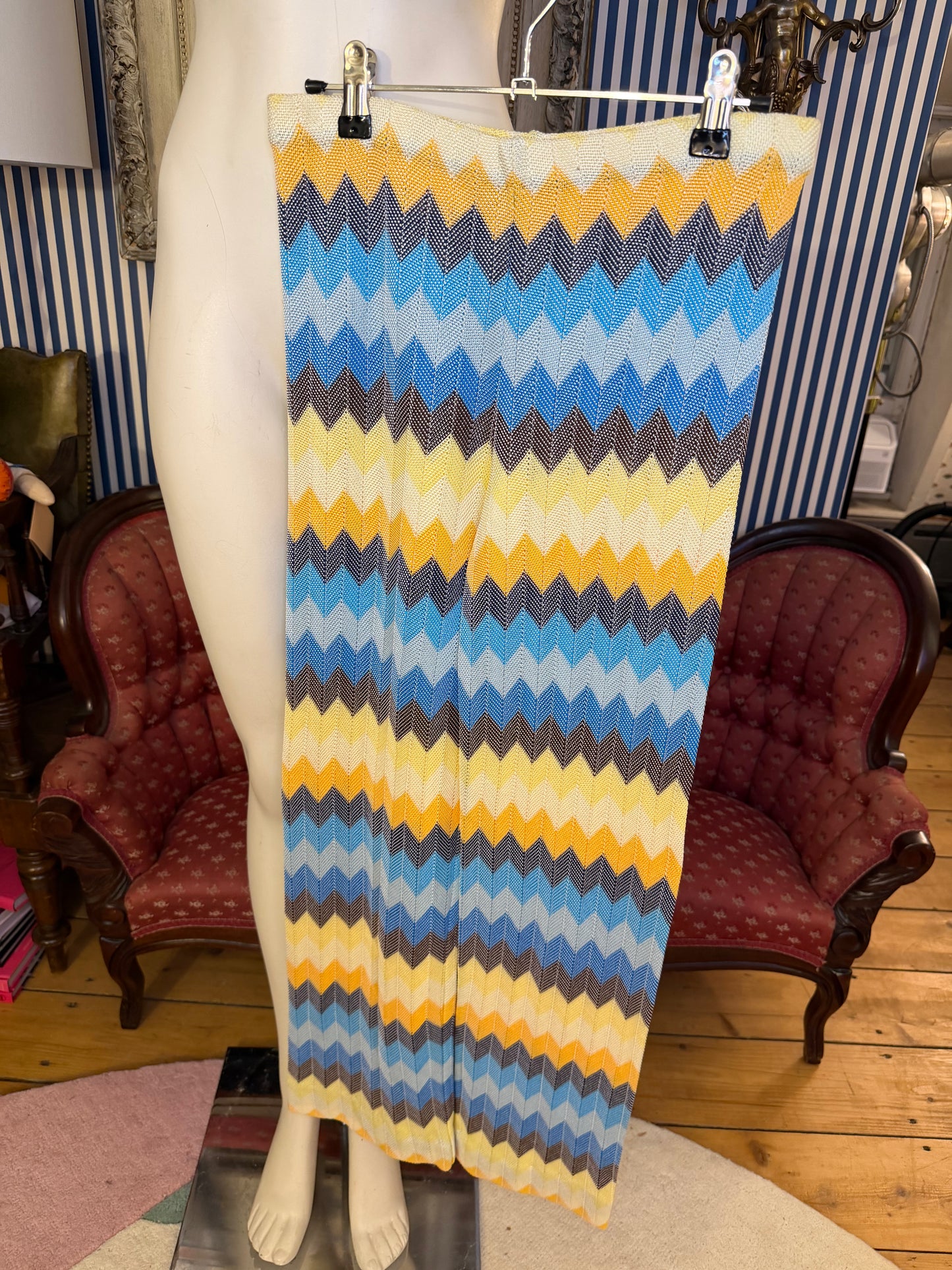 Iris Apfel's Vintage Missoni Knitted Yellow and Blue Pants