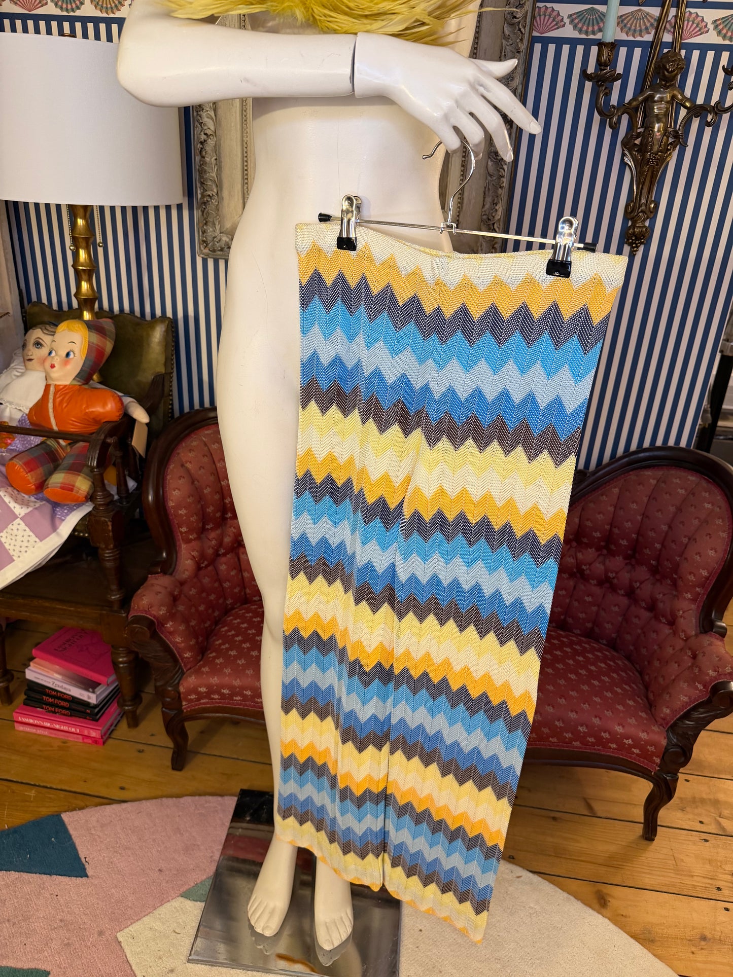 Iris Apfel's Vintage Missoni Knitted Yellow and Blue Pants