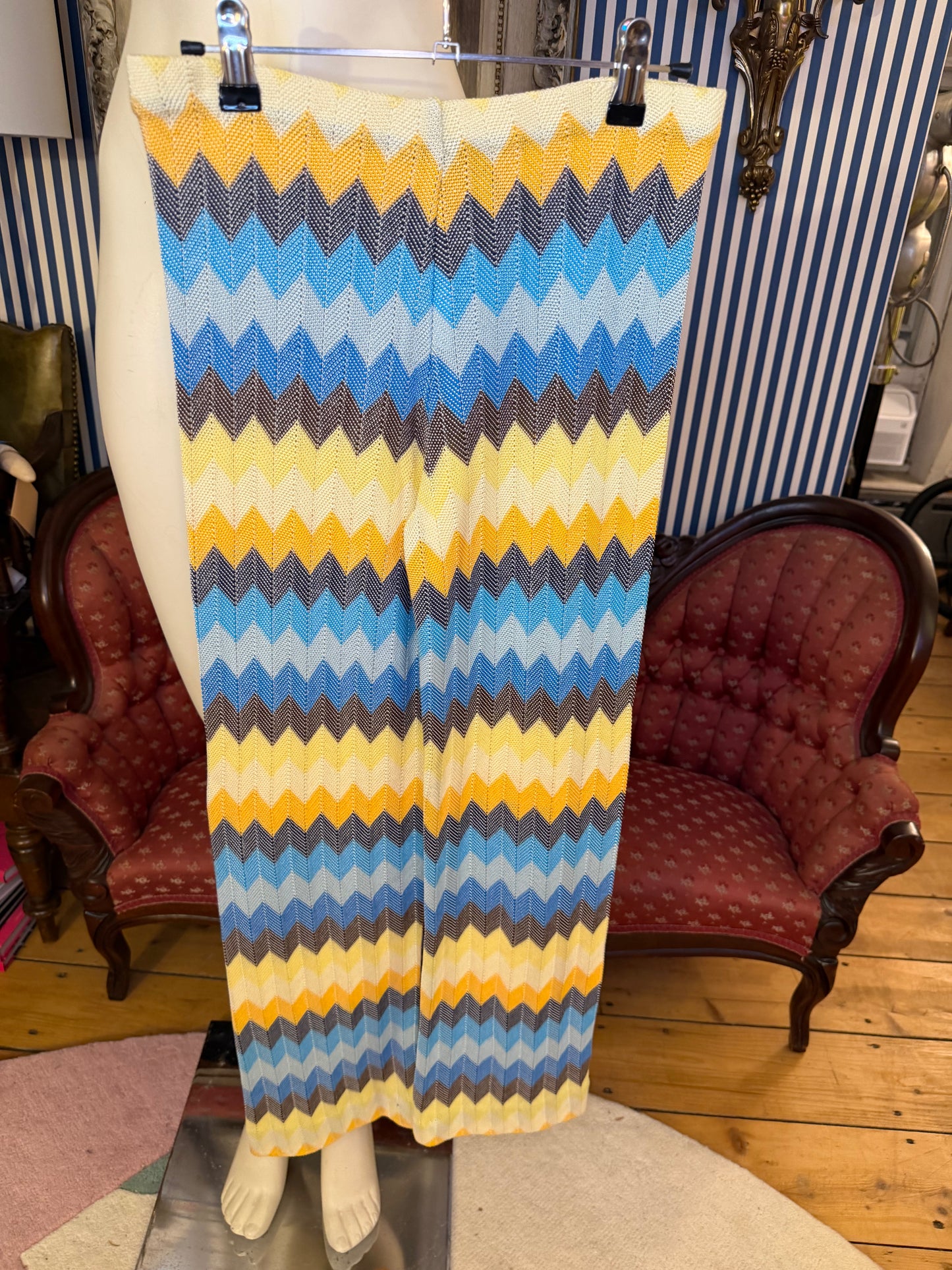 Iris Apfel's Vintage Missoni Knitted Yellow and Blue Pants