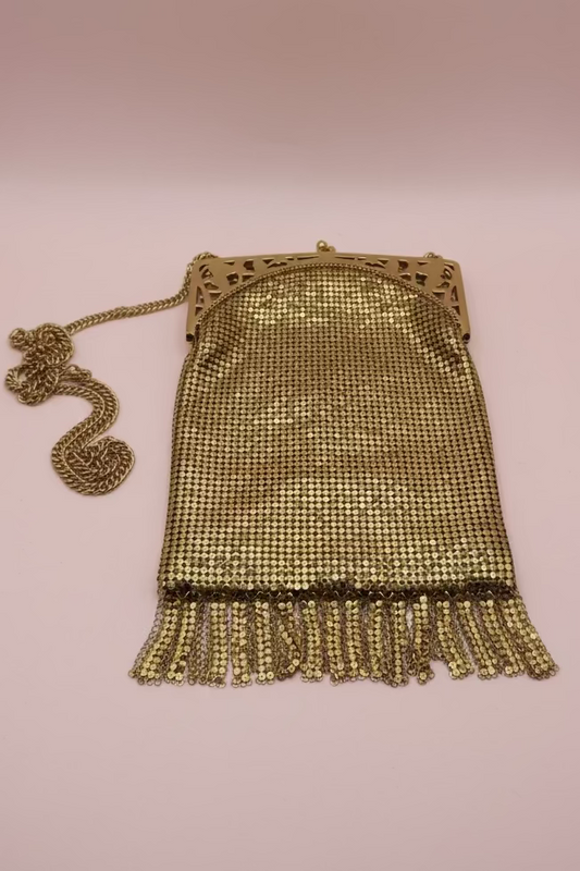 Vintage Whiting & Davis Gold Mesh Chainmail Fringe Bag