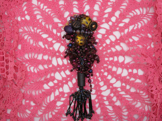 Vintage Sarah Jane Beaded Fringe Collage Pendant Charm