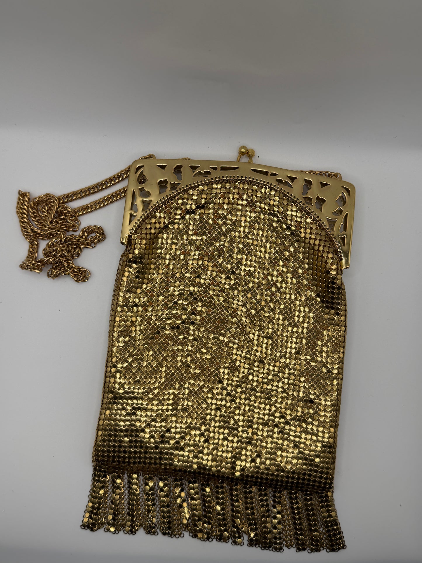 Vintage Whiting & Davis Gold Mesh Chainmail Fringe Bag