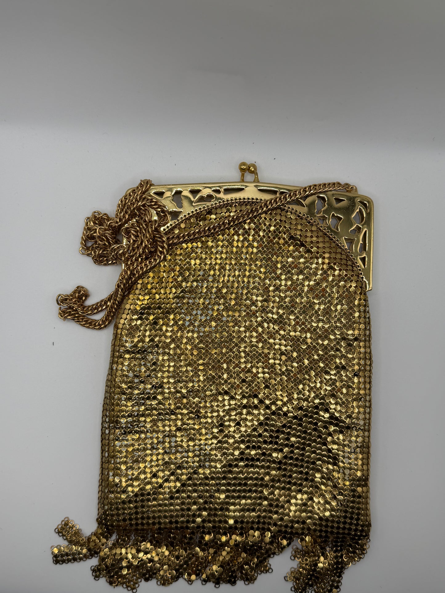 Vintage Whiting & Davis Gold Mesh Chainmail Fringe Bag
