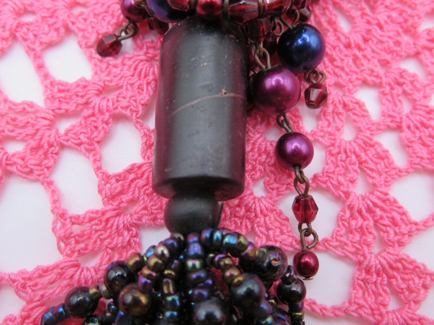 Vintage Sarah Jane Beaded Fringe Collage Pendant Charm