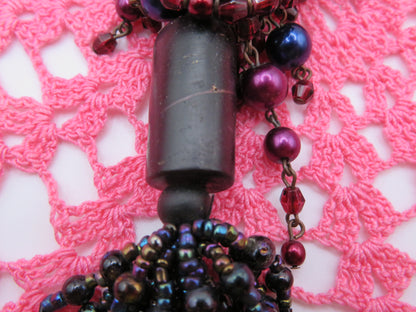 Vintage Sarah Jane Beaded Fringe Collage Pendant Charm