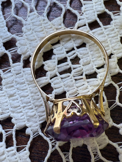 Antique 18K Solid Gold Art Deco 6.90ct Color Change Sapphire Ring
