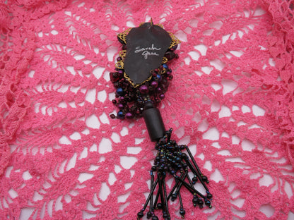 Vintage Sarah Jane Beaded Fringe Collage Pendant Charm