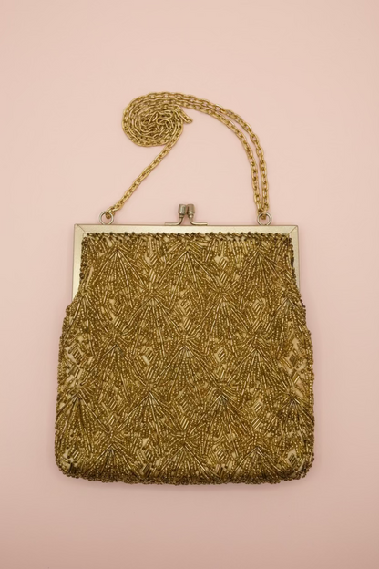 Vintage Golden Midcentury Beaded Frame Bag