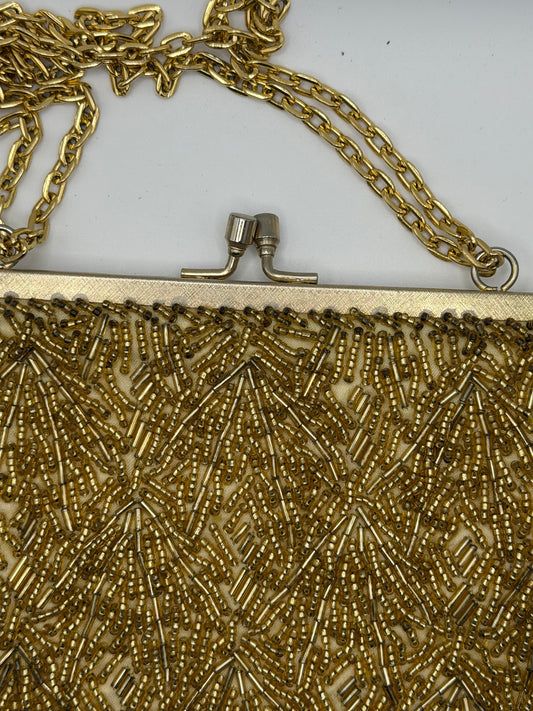 Vintage Golden Midcentury Beaded Frame Bag