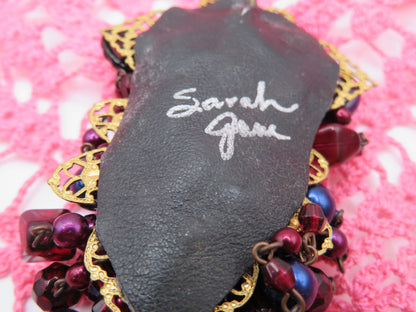 Vintage Sarah Jane Beaded Fringe Collage Pendant Charm