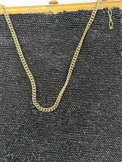 Antique Victorian Jet-Black Beaded Mourning Bag with Ornate Gilt Frame, c. 1890–1910