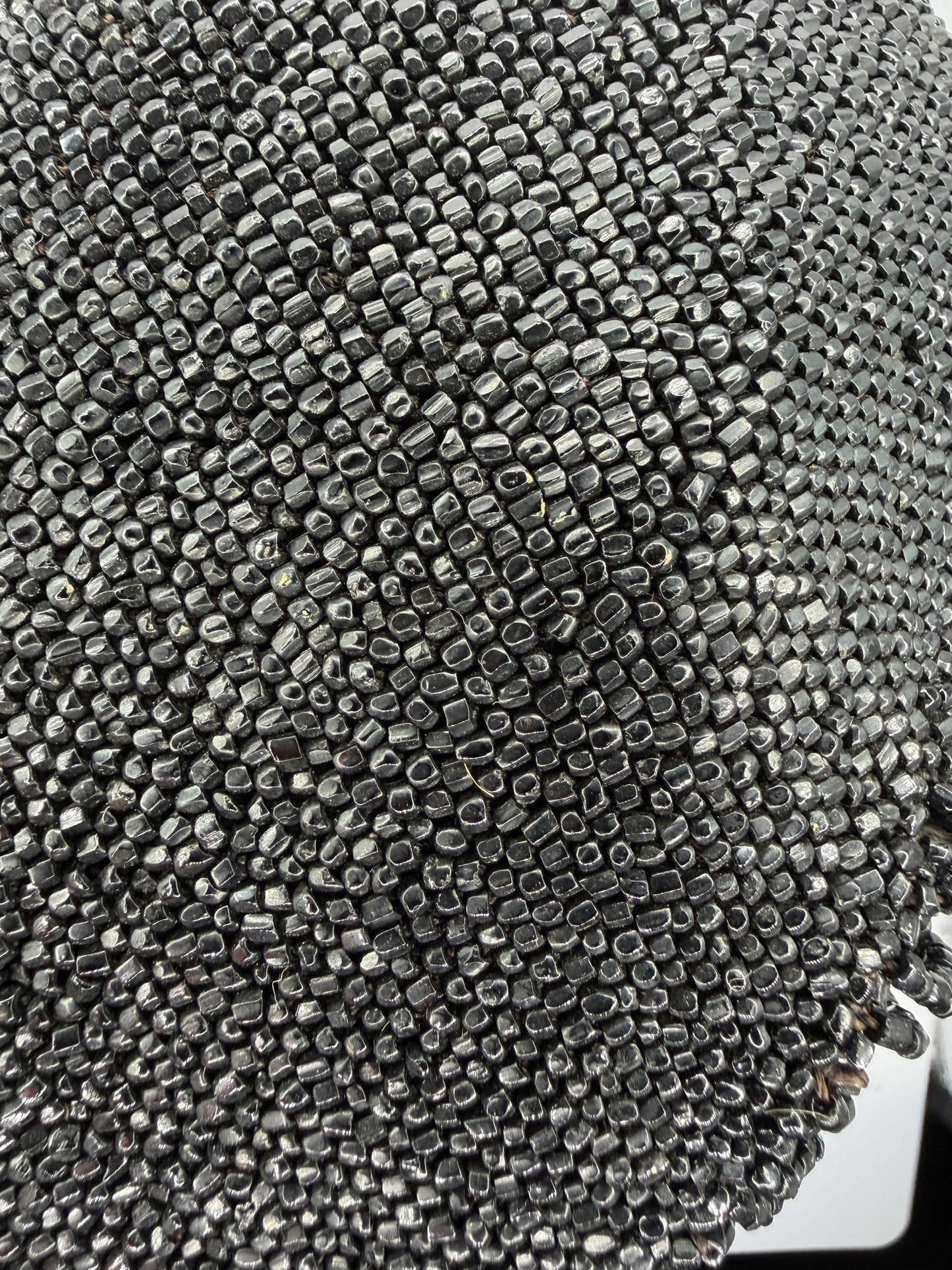 Antique Victorian Jet-Black Beaded Mourning Bag with Ornate Gilt Frame, c. 1890–1910