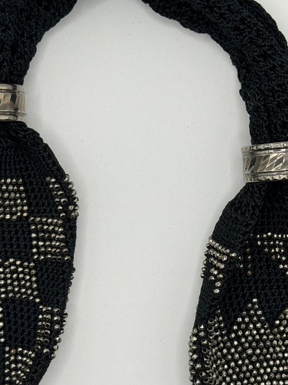 Antique Victorian Cut Steel Miser's Purse, Black Silk Crochet, c. 1840s–1880s