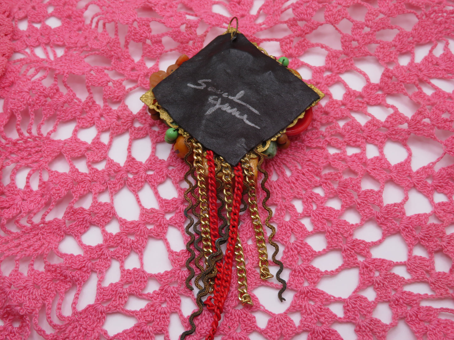 Vintage Sarah Jane Bakelite Collage Pendant Charm