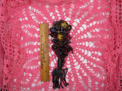 Vintage Sarah Jane Beaded Fringe Collage Pendant Charm