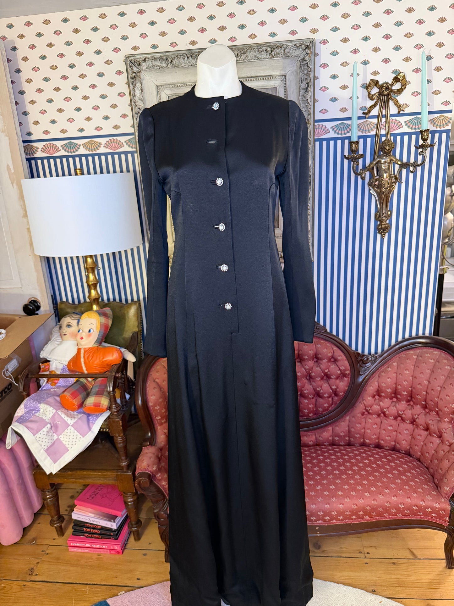 Iris Apfel's Vintage Nina Ricci Haute Couture Black Gown with Crystal Buttons