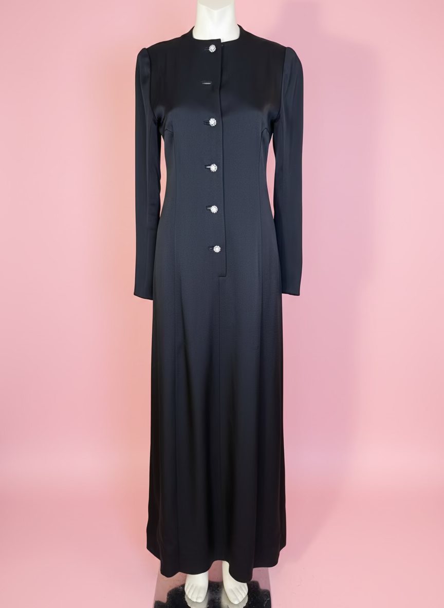 Iris Apfel's Vintage Nina Ricci Haute Couture Black Gown with Crystal Buttons