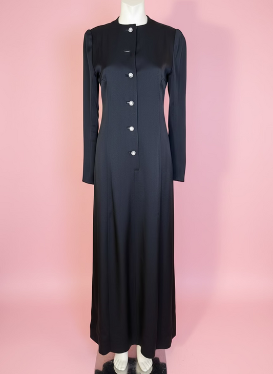Iris Apfel's Vintage Nina Ricci Haute Couture Black Gown with Crystal Buttons