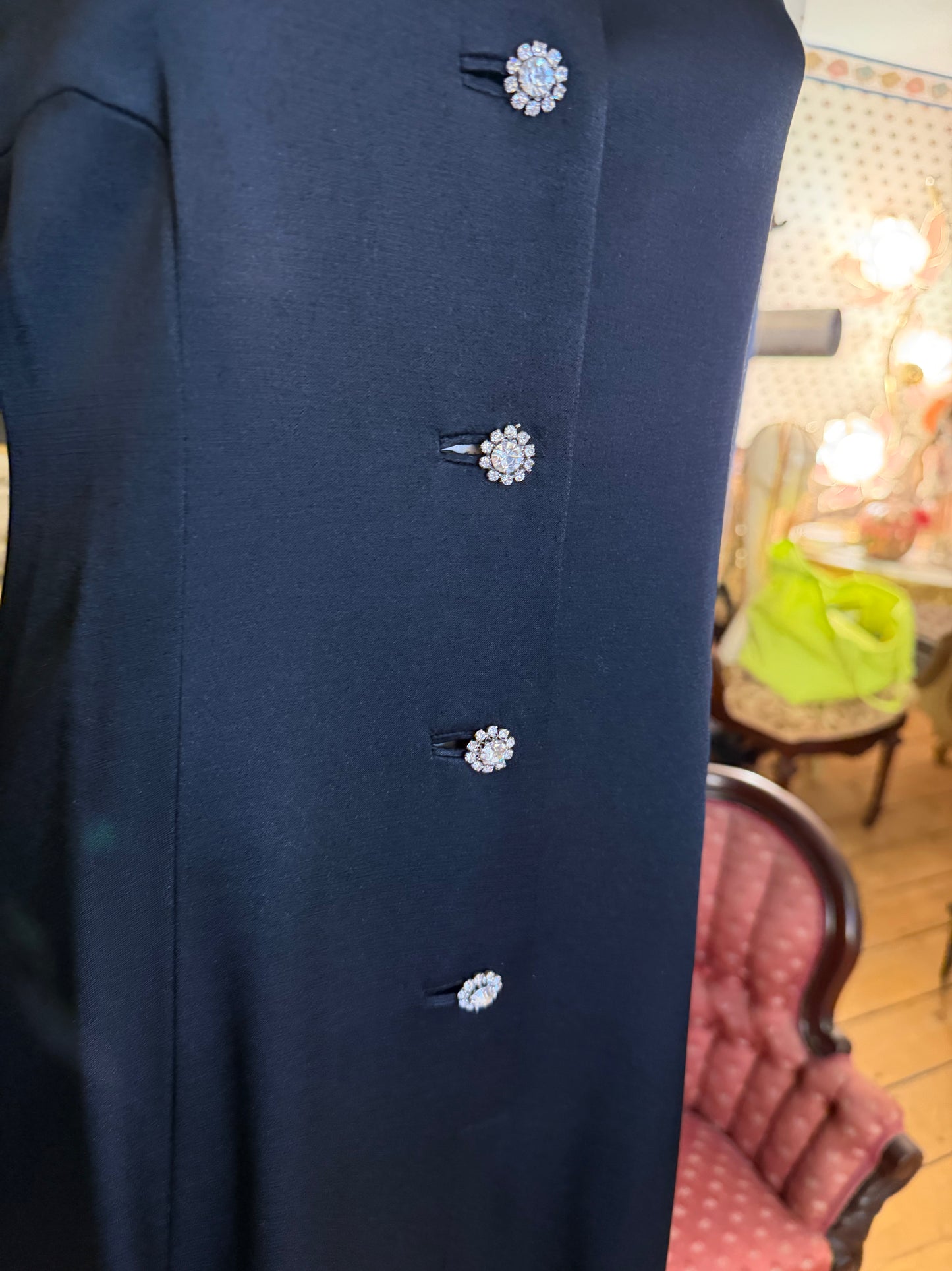 Iris Apfel's Vintage Nina Ricci Haute Couture Black Gown with Crystal Buttons