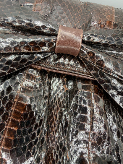 Vintage 1980s Clemente Chocolate Brown Snakeskin Bow Bag
