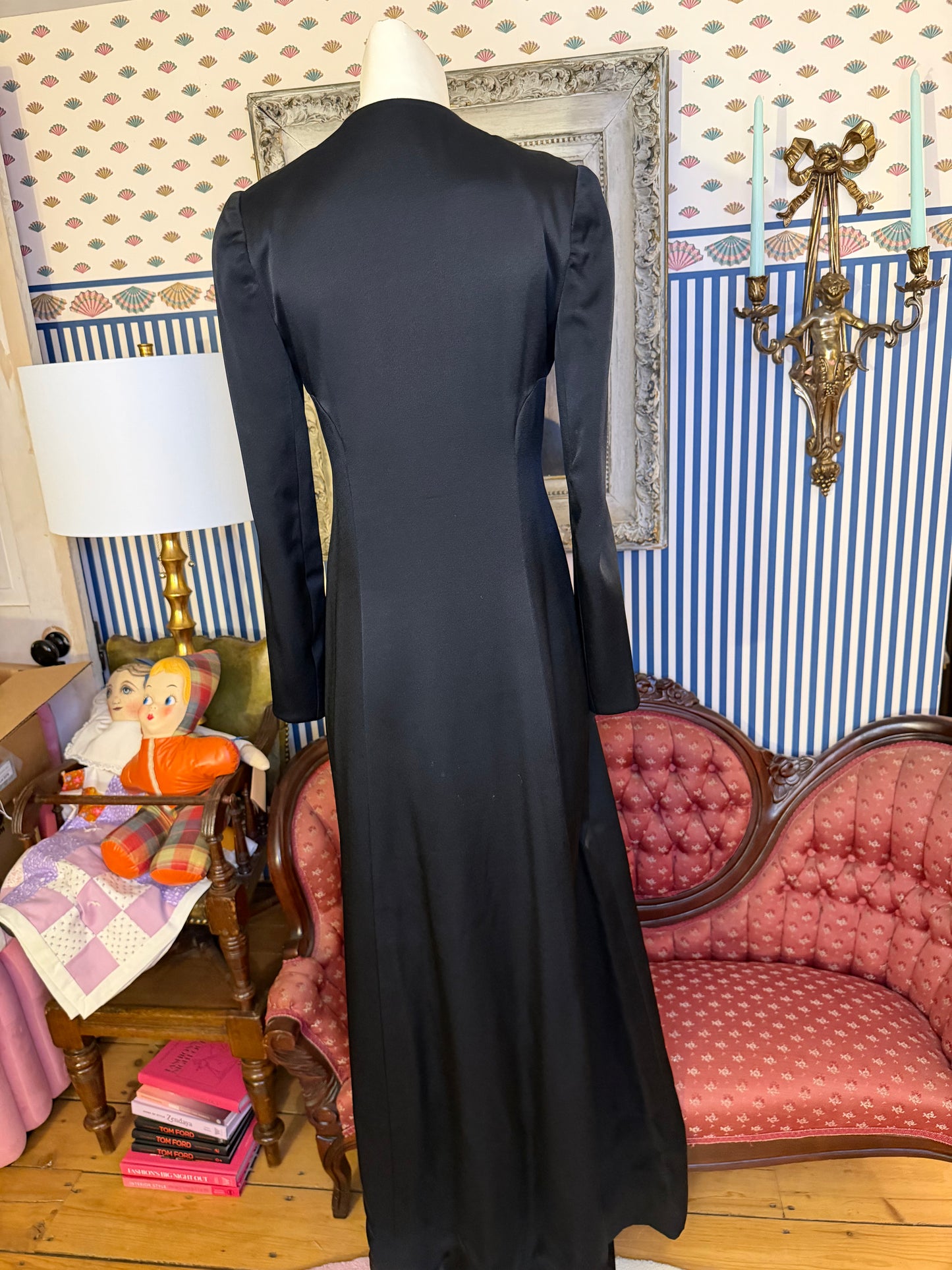 Iris Apfel's Vintage Nina Ricci Haute Couture Black Gown with Crystal Buttons