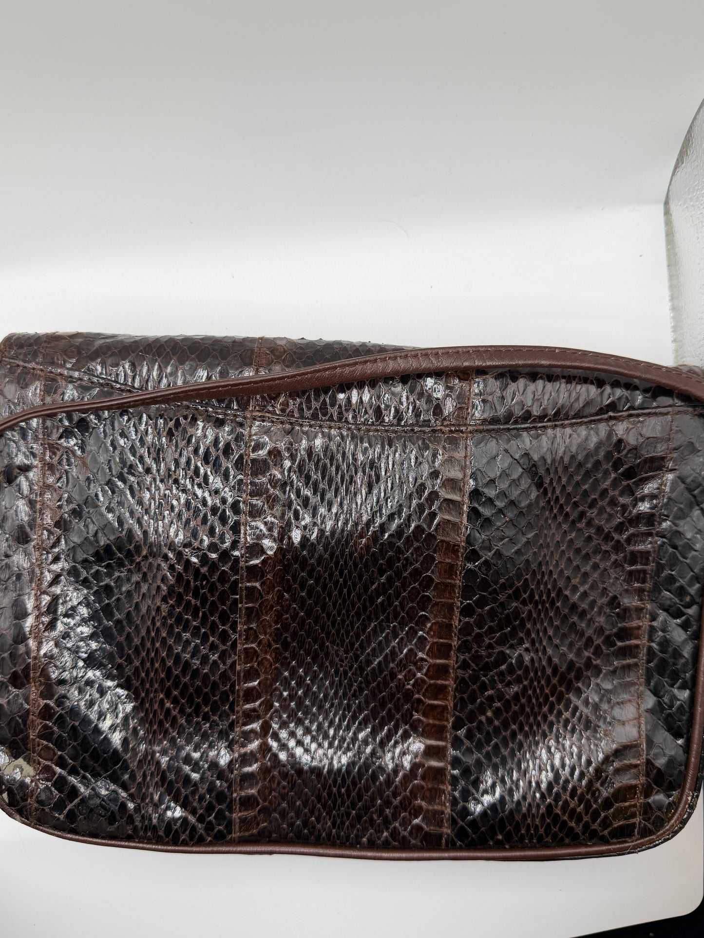 Vintage 1980s Clemente Chocolate Brown Snakeskin Bow Bag
