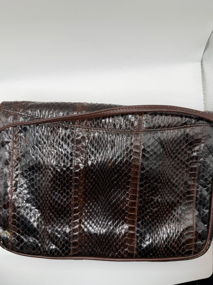 Vintage 1980s Clemente Chocolate Brown Snakeskin Bow Bag