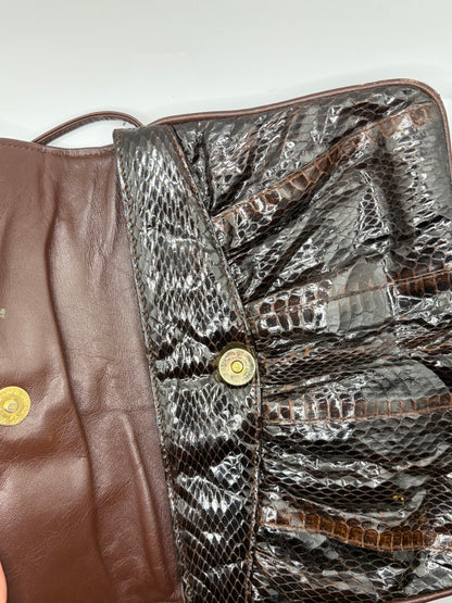 Vintage 1980s Clemente Chocolate Brown Snakeskin Bow Bag