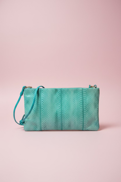 Vintage Clemente Seafoam Snakeskin 1980s Convertible Clutch
