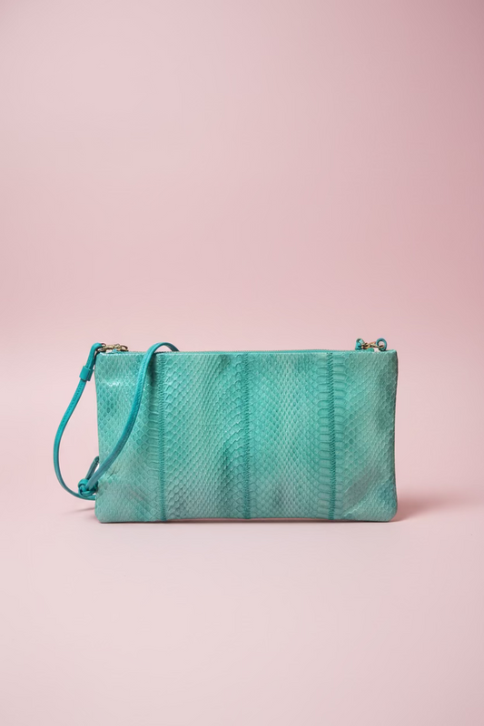 Vintage Clemente Seafoam Snakeskin 1980s Convertible Clutch