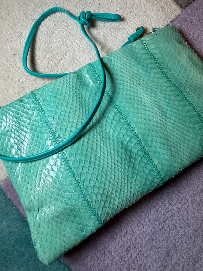 Vintage Clemente Seafoam Snakeskin 1980s Convertible Clutch