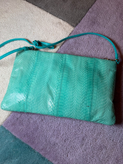 Vintage Clemente Seafoam Snakeskin 1980s Convertible Clutch