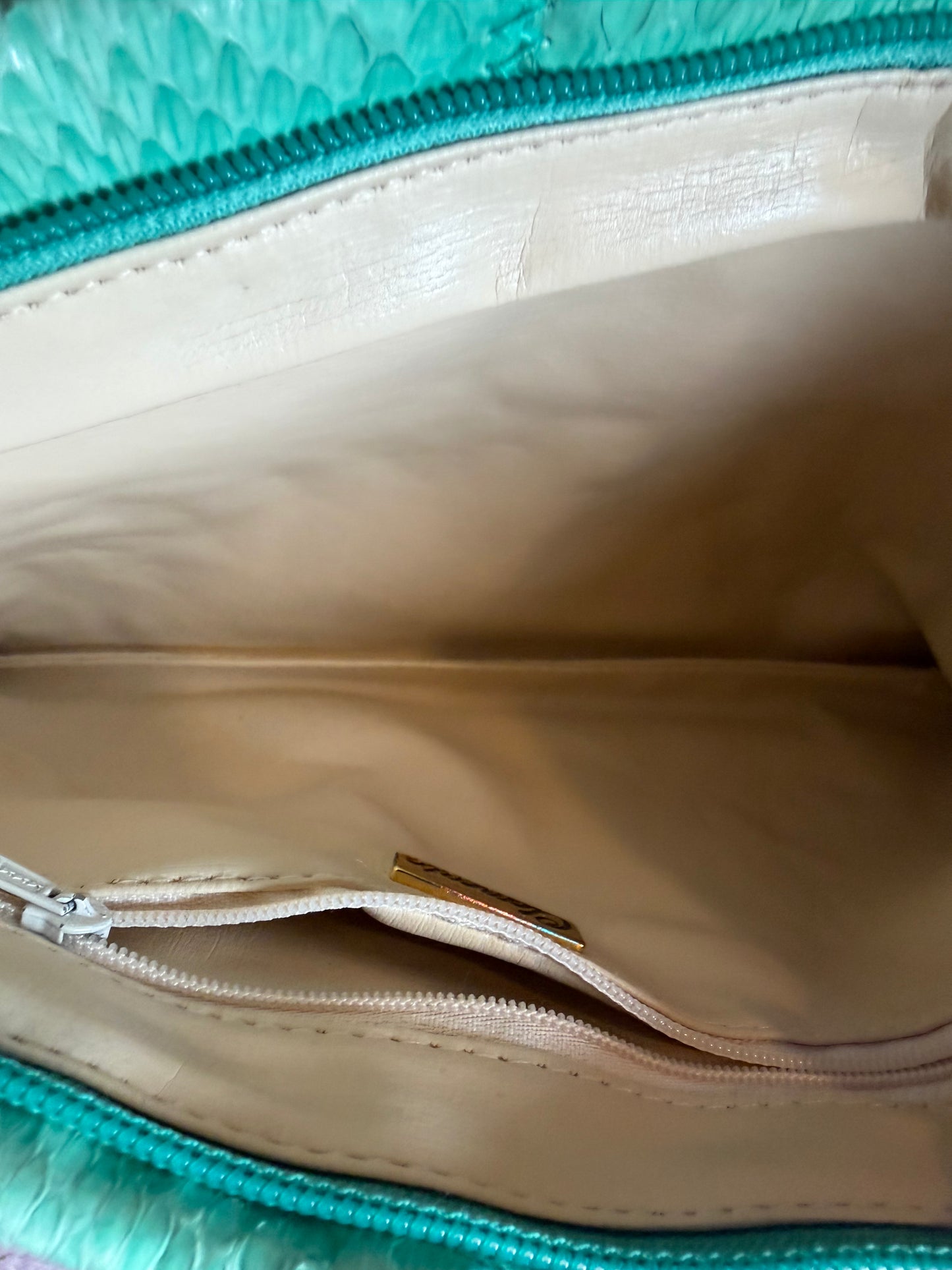 Vintage Clemente Seafoam Snakeskin 1980s Convertible Clutch