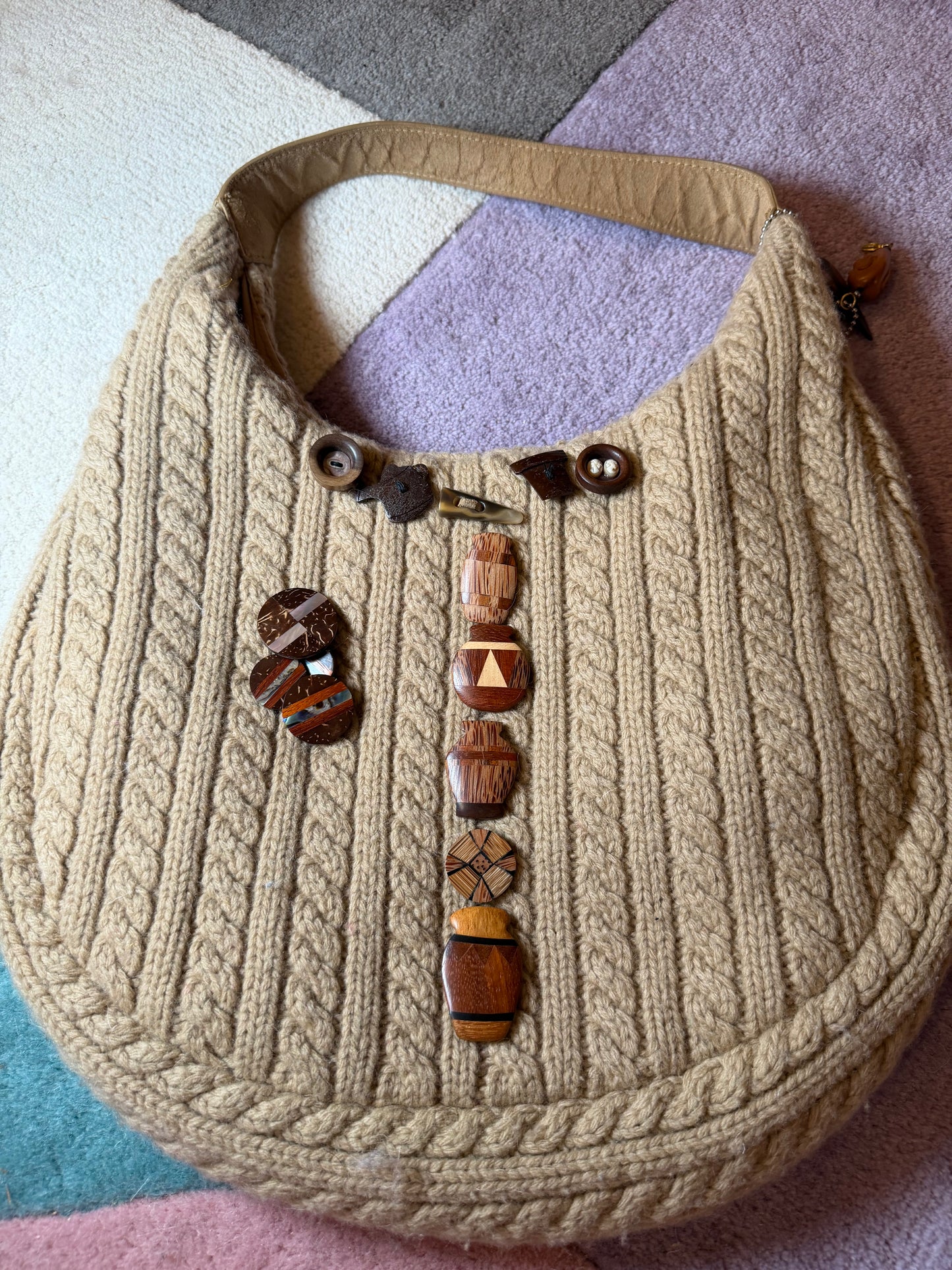 Vintage One-of-a-Kind Folk Art Animal Button Bag