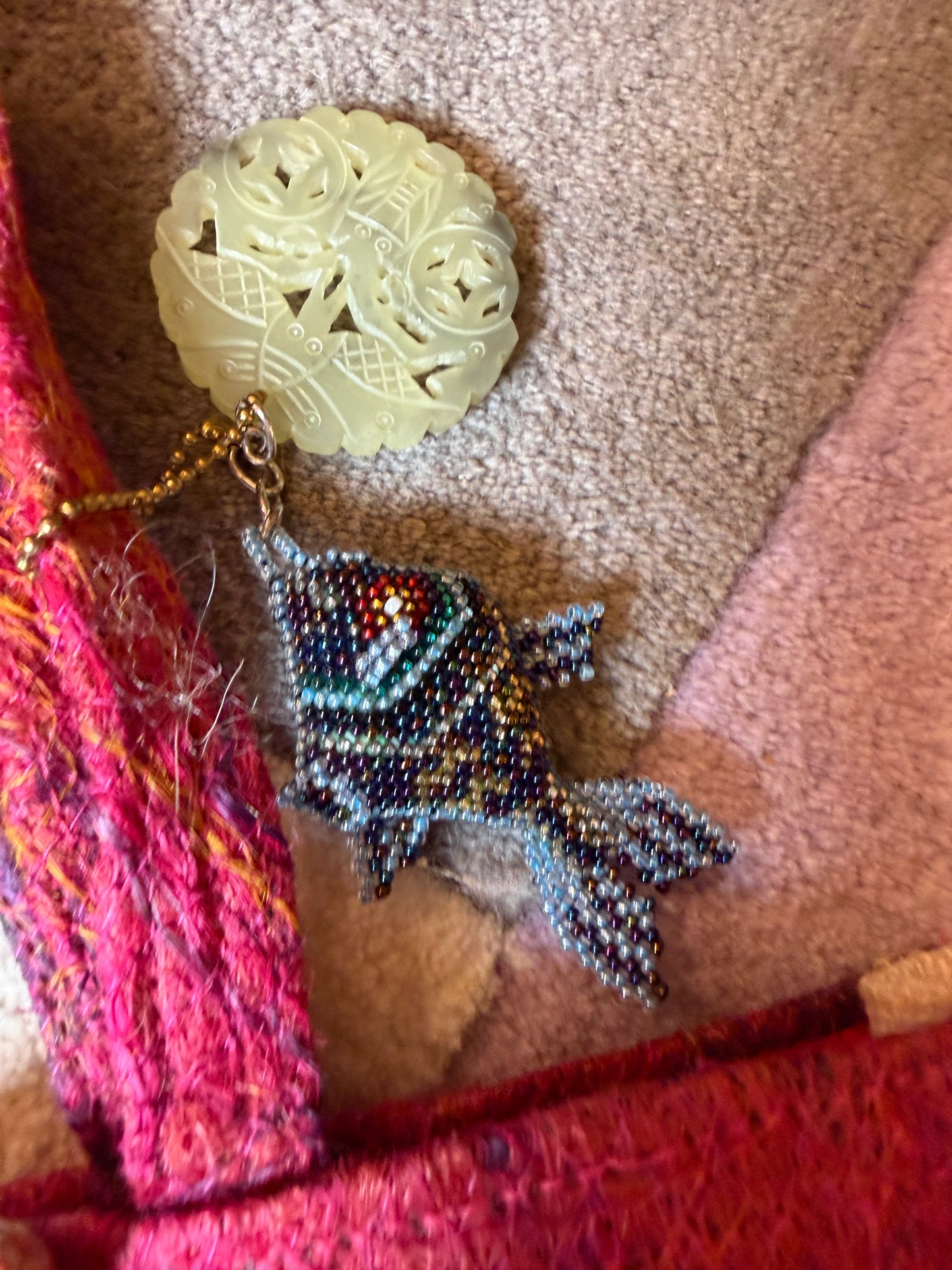 Vintage One-of-a-Kind Folk Art Seascape Fish Button Bag