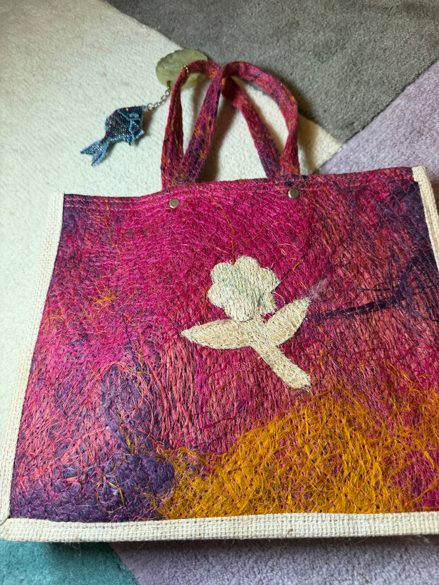 Vintage One-of-a-Kind Folk Art Seascape Fish Button Bag