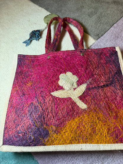 Vintage One-of-a-Kind Folk Art Seascape Fish Button Bag