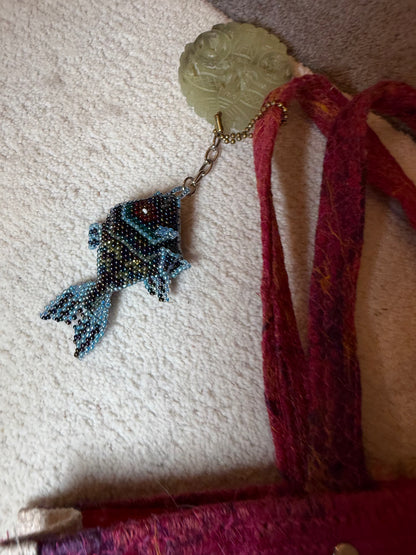 Vintage One-of-a-Kind Folk Art Seascape Fish Button Bag