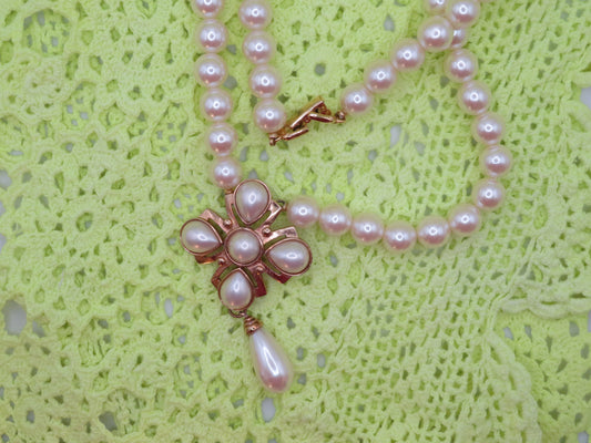 Vintage Byzantine Style Long Pearl Necklace