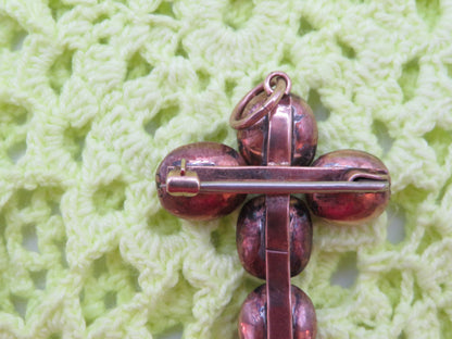 Antique 10K Gold Georgian Foiled Flat Cut Garnet Cross Charm Brooch