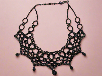 Vintage Gothic Black Glass Crystal Collar Necklace